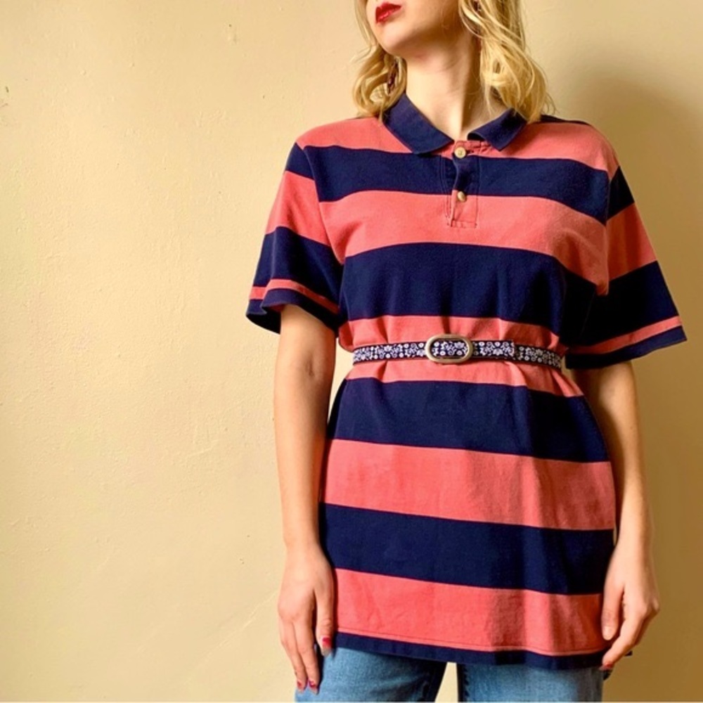 GAP—Short-Sleeve Rugby, Wide Stripes Pink/Navy Blue (100% Cotton, Large)